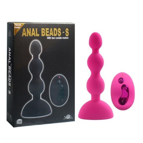 Розовый анальный вибростимулятор Anal Beads S с пультом ДУ - 14,5 см.