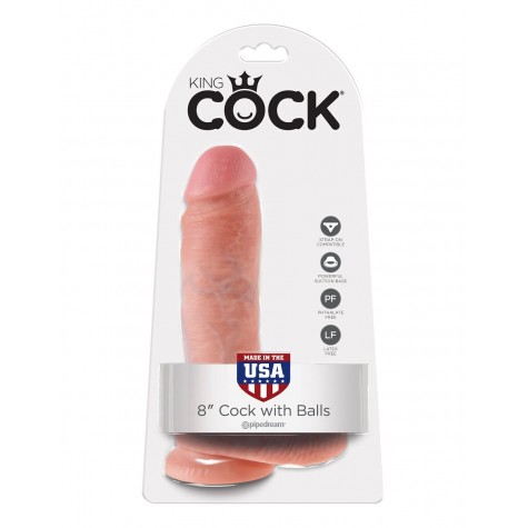 Телесный фаллоимитатор 8" Cock with Balls - 21,3 см.