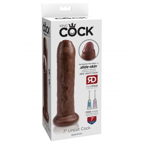 Коричневый необрезанный фаллоимитатор на присоске 7" Uncut Cock - 19,1 см.